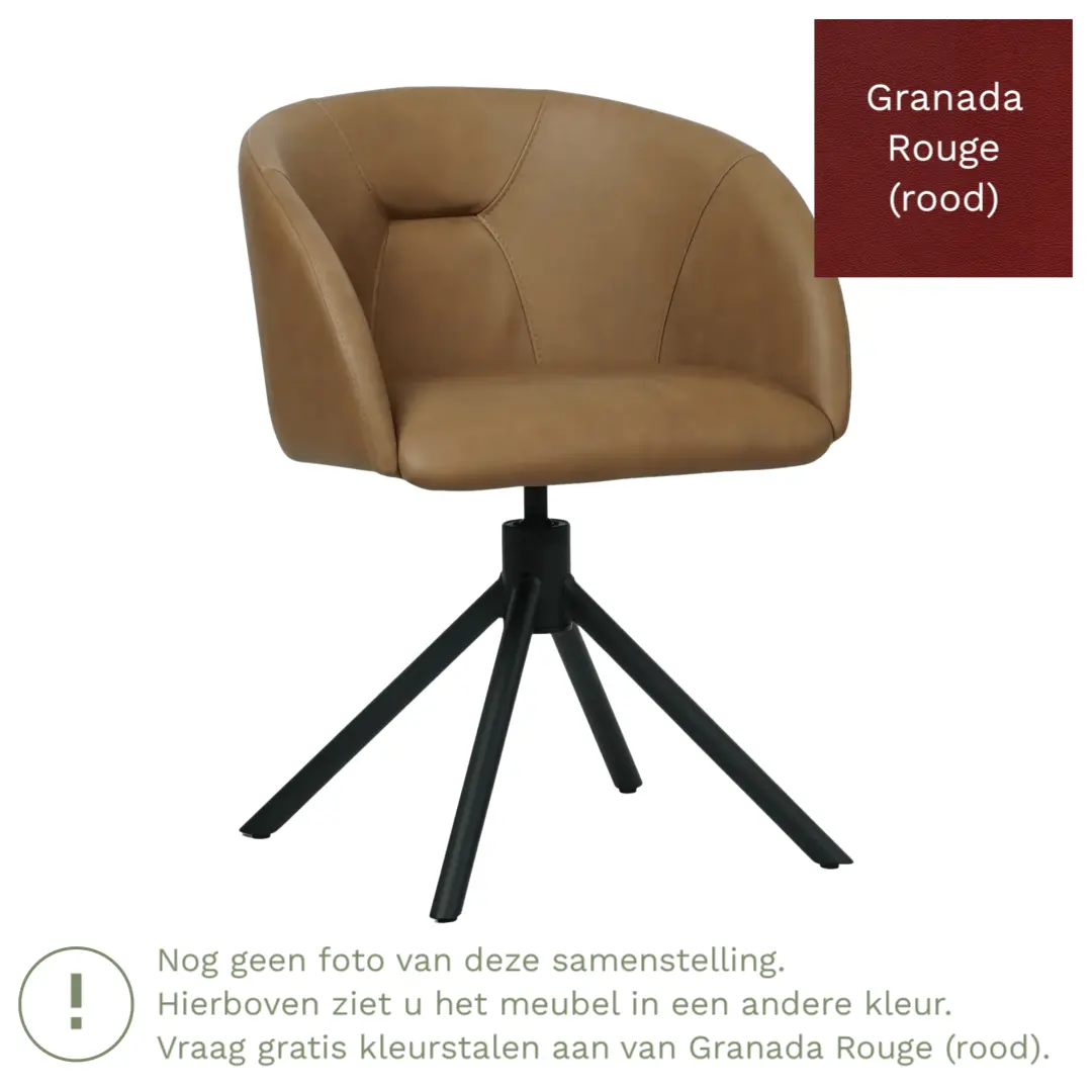 afbeelding van Leren draaibare eetkamerstoel Charm- Granada Rouge (rood) - Spinpoot staal rond zwart