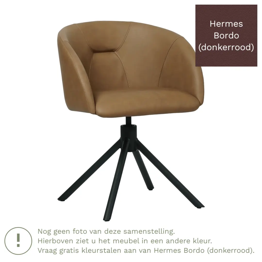 afbeelding van Leren draaibare eetkamerstoel Charm- Hermes Bordo (donkerrood) - Spinpoot staal rond zwart