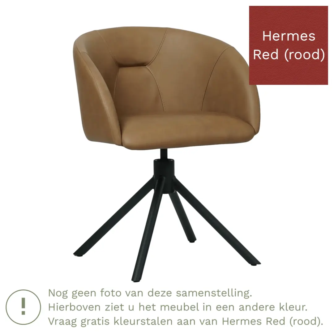 afbeelding van Leren draaibare eetkamerstoel Charm- Hermes Red (rood) - Spinpoot staal rond zwart