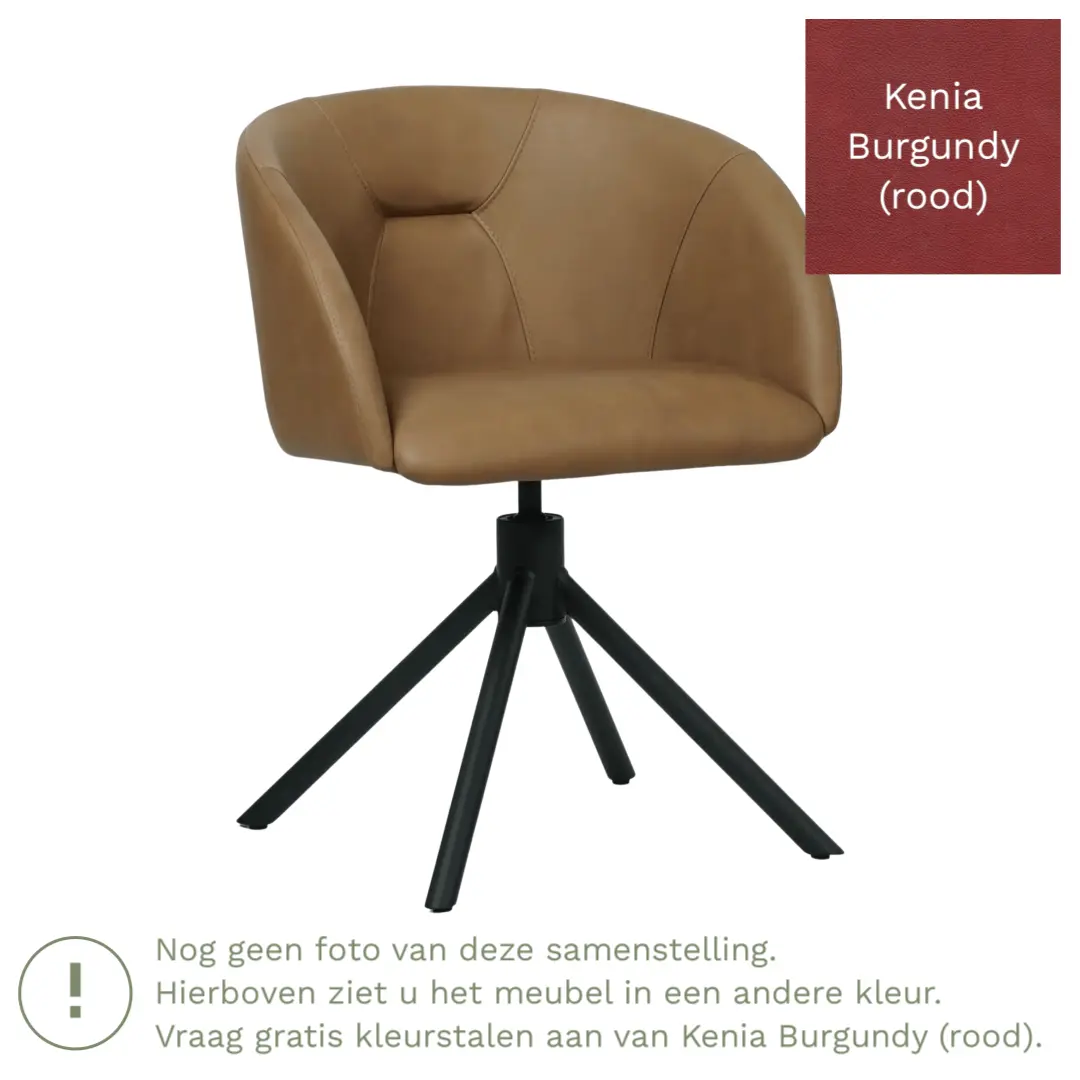 afbeelding van Leren draaibare eetkamerstoel Charm- Kenia Burgundy (rood) - Spinpoot staal rond zwart