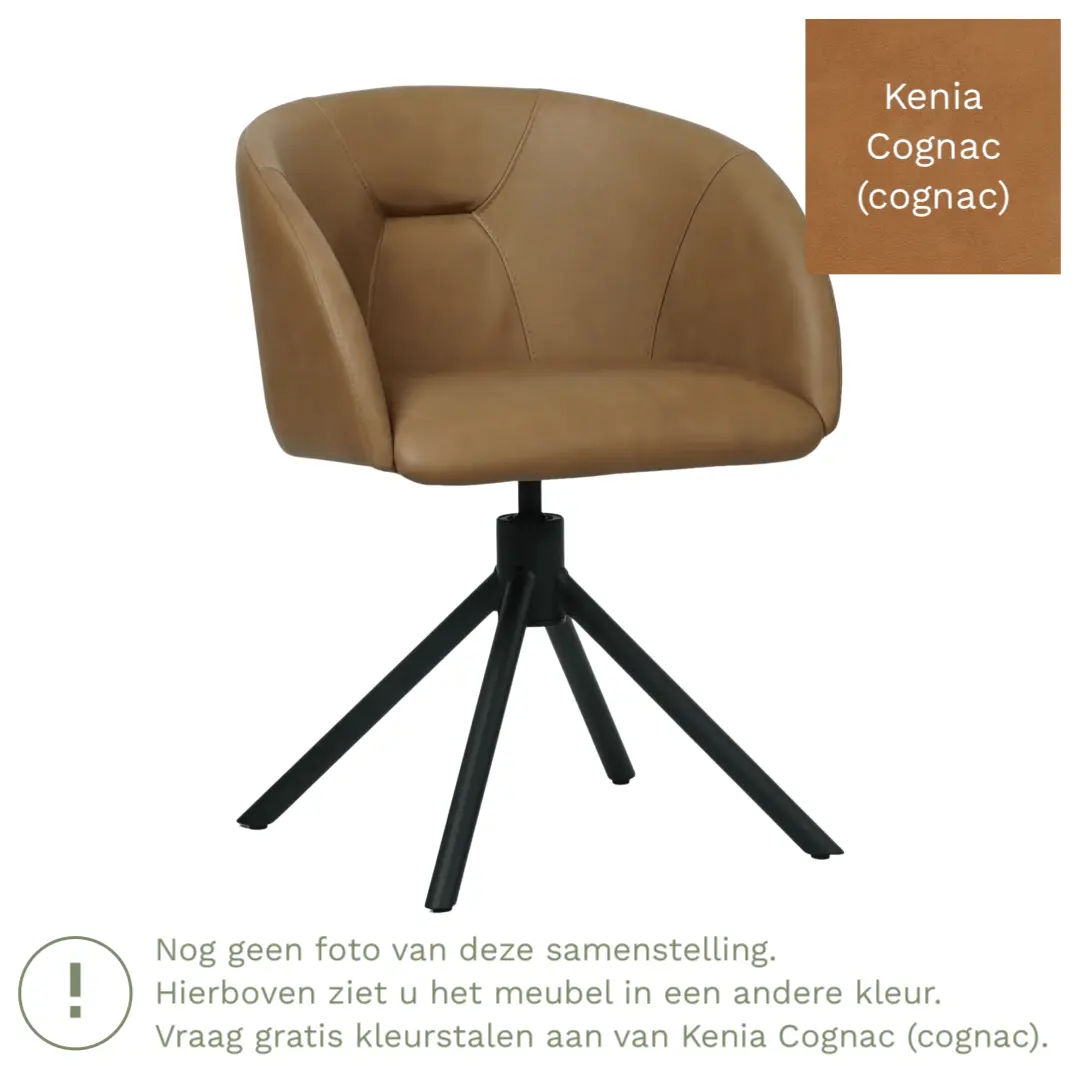 afbeelding van Leren draaibare eetkamerstoel Charm- Kenia Cognac (cognac) - Spinpoot staal rond zwart