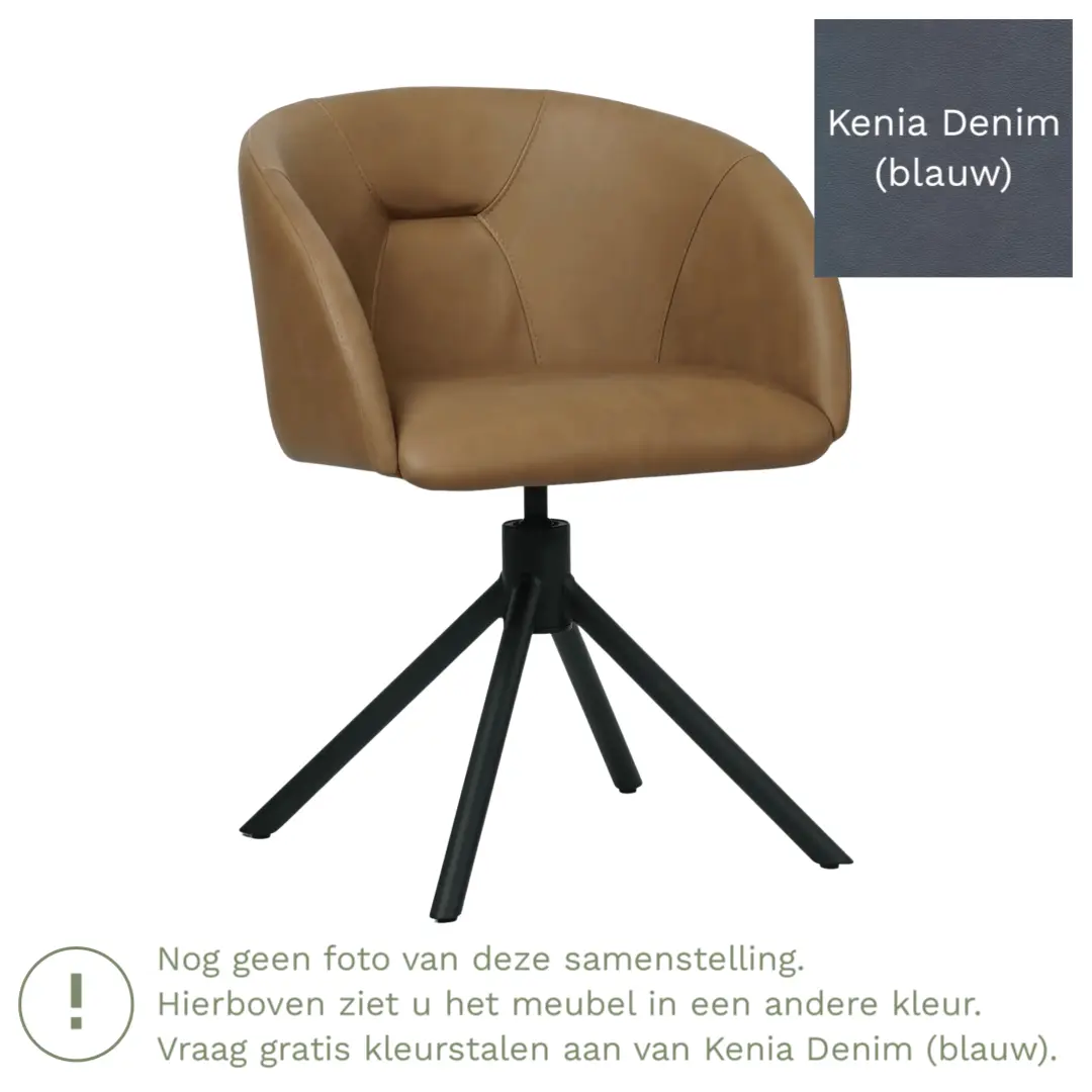 afbeelding van Leren draaibare eetkamerstoel Charm- Kenia Denim (blauw) - Spinpoot staal rond zwart