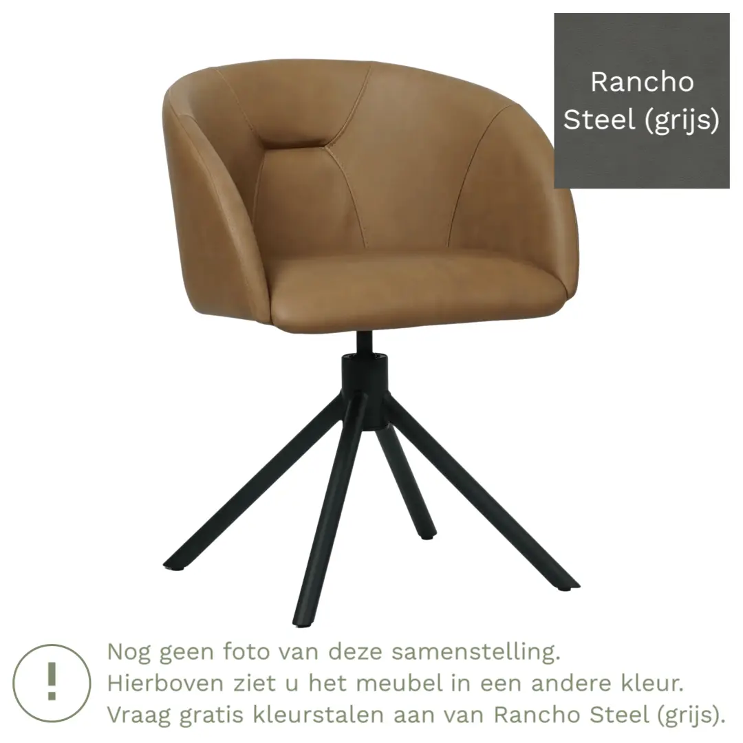 afbeelding van Leren draaibare eetkamerstoel Charm- Rancho Steel (grijs) - Spinpoot staal rond zwart