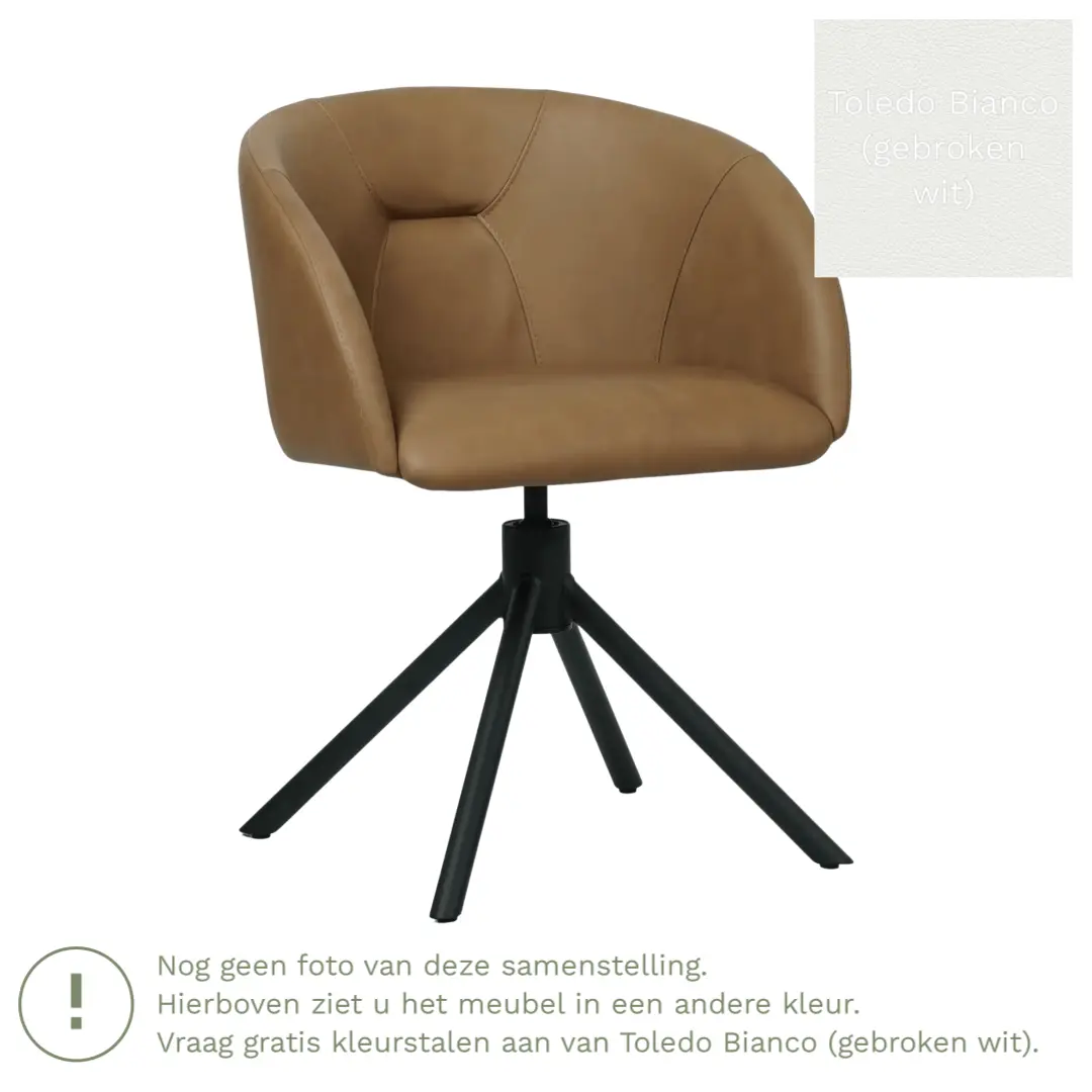 afbeelding van Leren draaibare eetkamerstoel Charm- Toledo Bianco (gebroken wit) - Spinpoot staal rond zwart