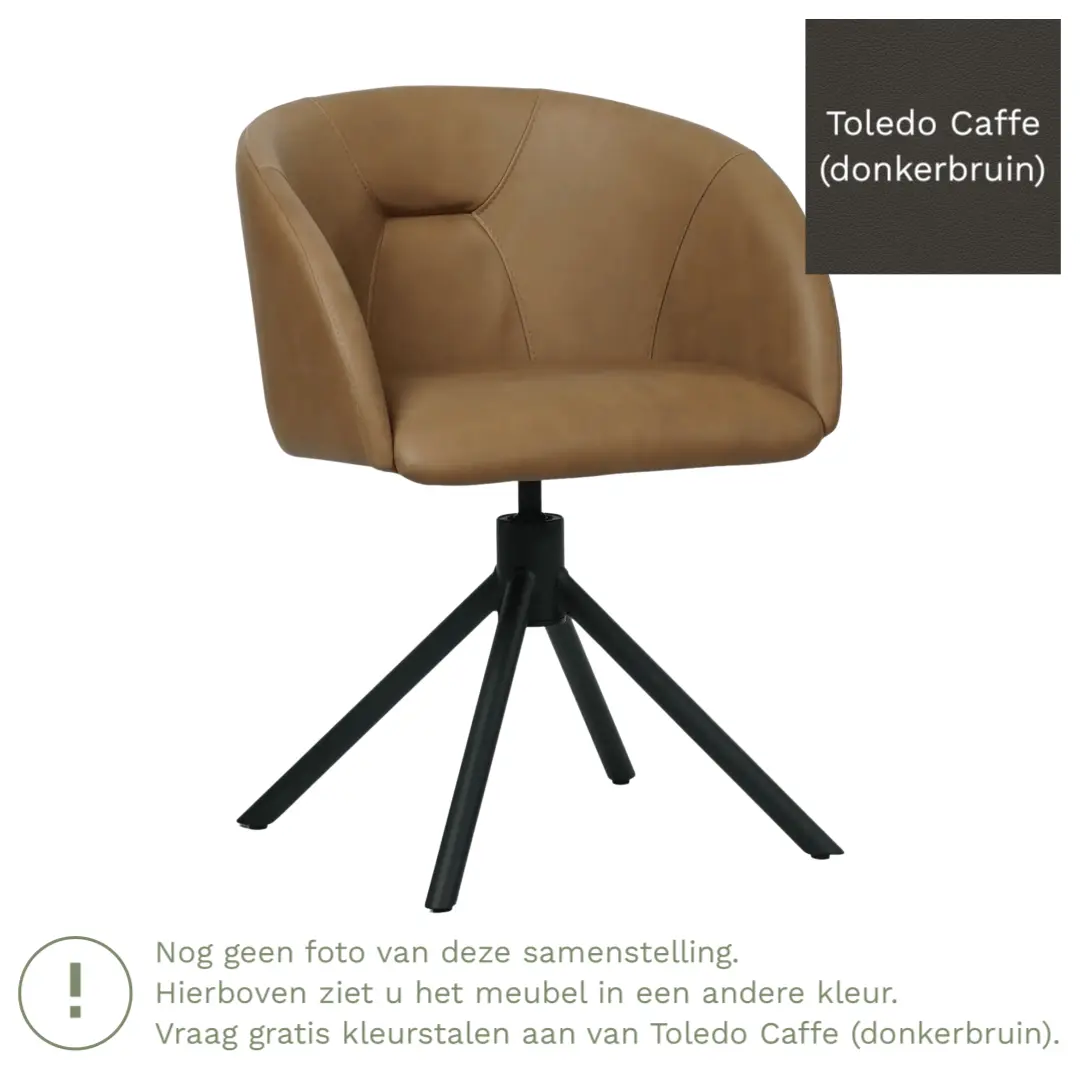 afbeelding van Leren draaibare eetkamerstoel Charm- Toledo Caffe (donkerbruin) - Spinpoot staal rond zwart