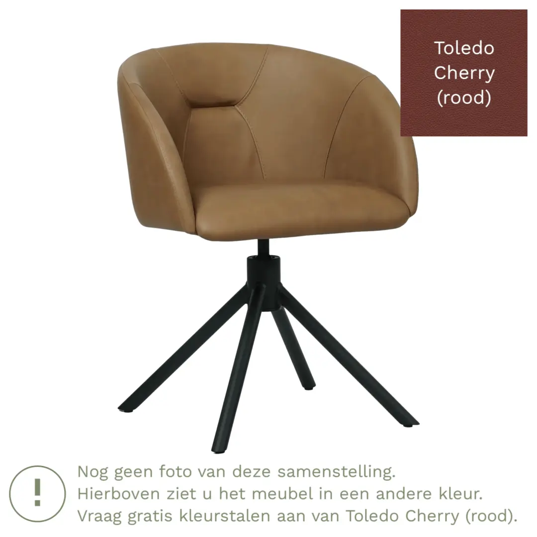 afbeelding van Leren draaibare eetkamerstoel Charm- Toledo Cherry (rood) - Spinpoot staal rond zwart