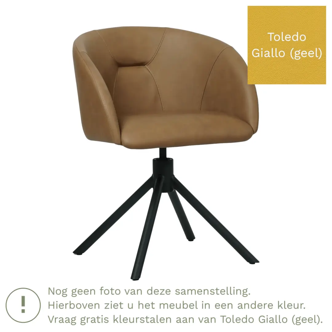 afbeelding van Leren draaibare eetkamerstoel Charm- Toledo Giallo (geel) - Spinpoot staal rond zwart