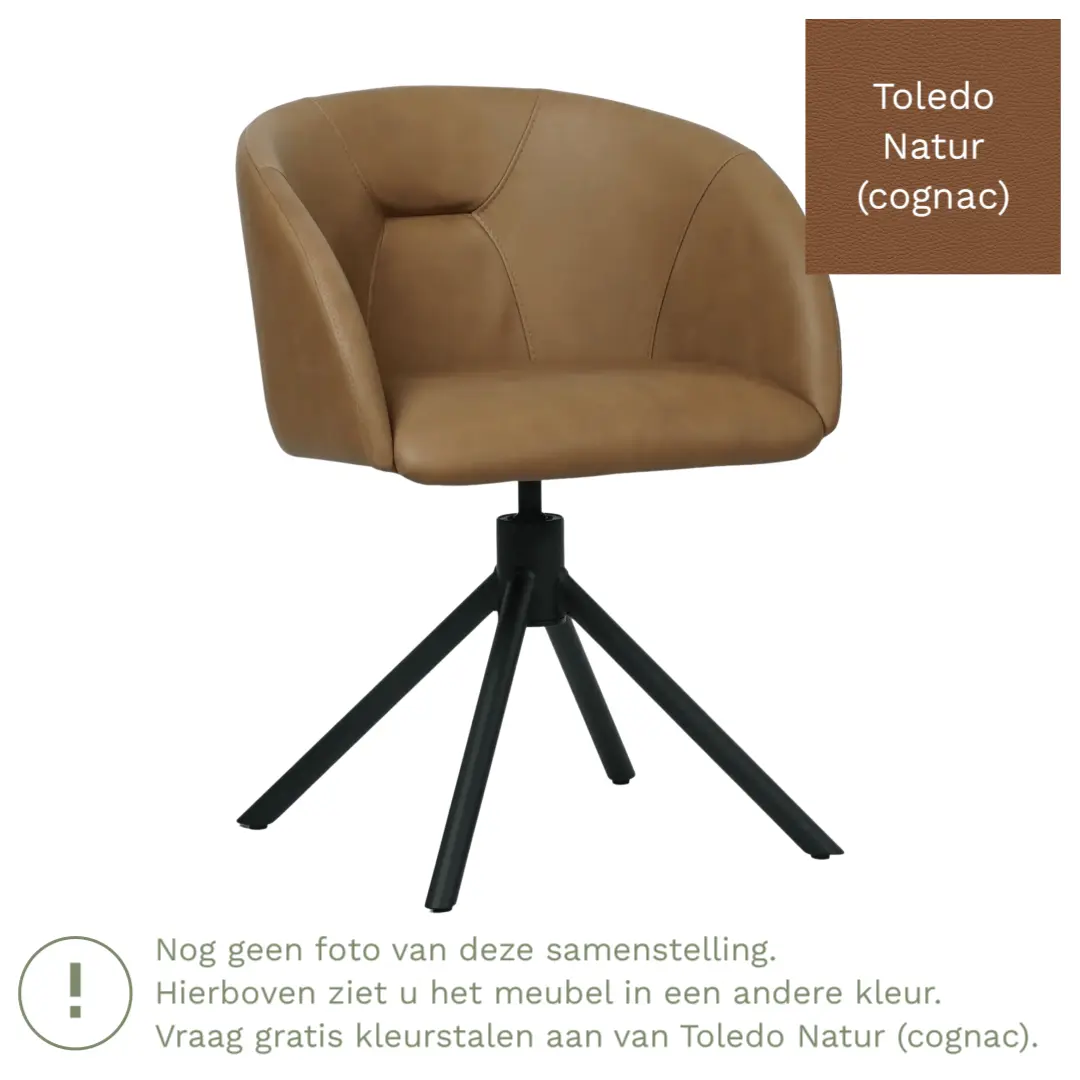 afbeelding van Leren draaibare eetkamerstoel Charm- Toledo Natur (cognac) - Spinpoot staal rond zwart