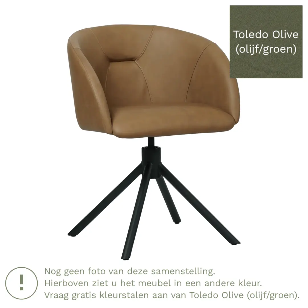 afbeelding van Leren draaibare eetkamerstoel Charm- Toledo Olive (olijf/goen) - Spinpoot staal rond zwart