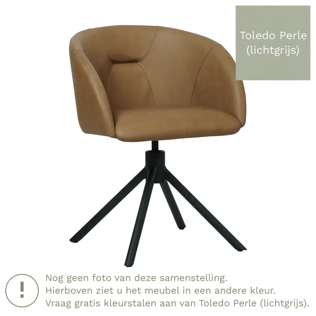 afbeelding van Leren draaibare eetkamerstoel Charm- Toledo Perle (lichtgrijs) - Spinpoot staal rond zwart