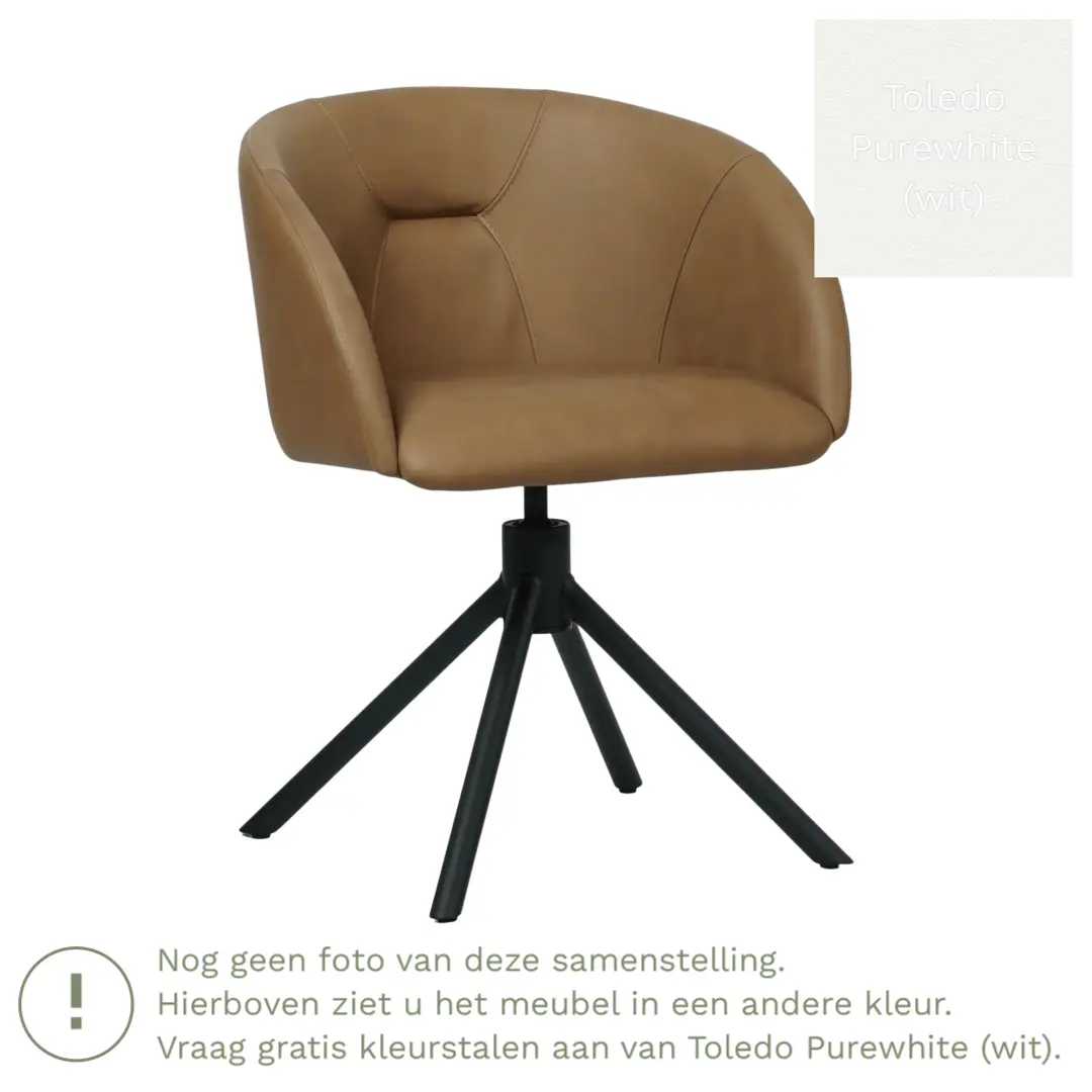afbeelding van Leren draaibare eetkamerstoel Charm- Toledo Purewhite (wit) - Spinpoot staal rond zwart