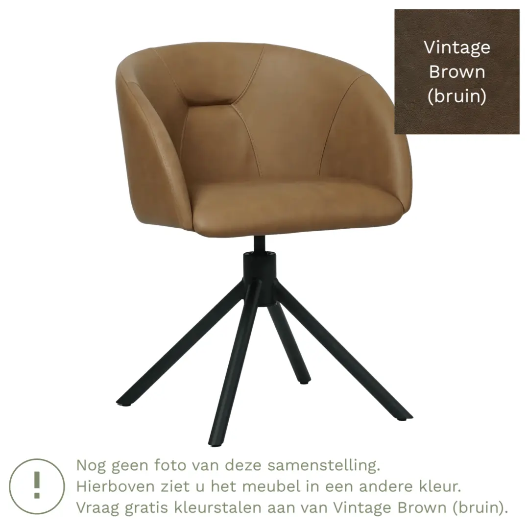 afbeelding van Leren draaibare eetkamerstoel Charm- Vintage Brown (bruin) - Spinpoot staal rond zwart