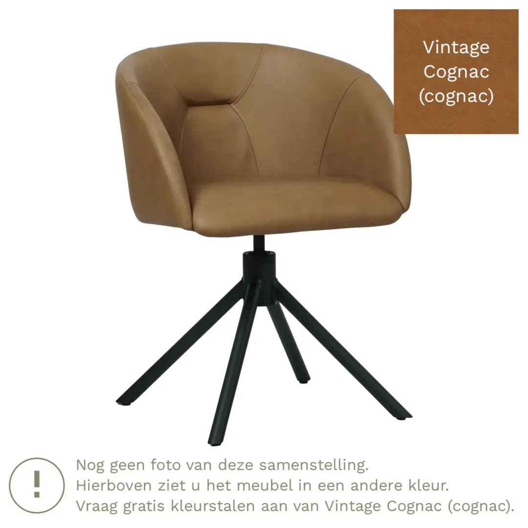 afbeelding van Leren draaibare eetkamerstoel Charm- Vintage Cognac (cognac) - Spinpoot staal rond zwart