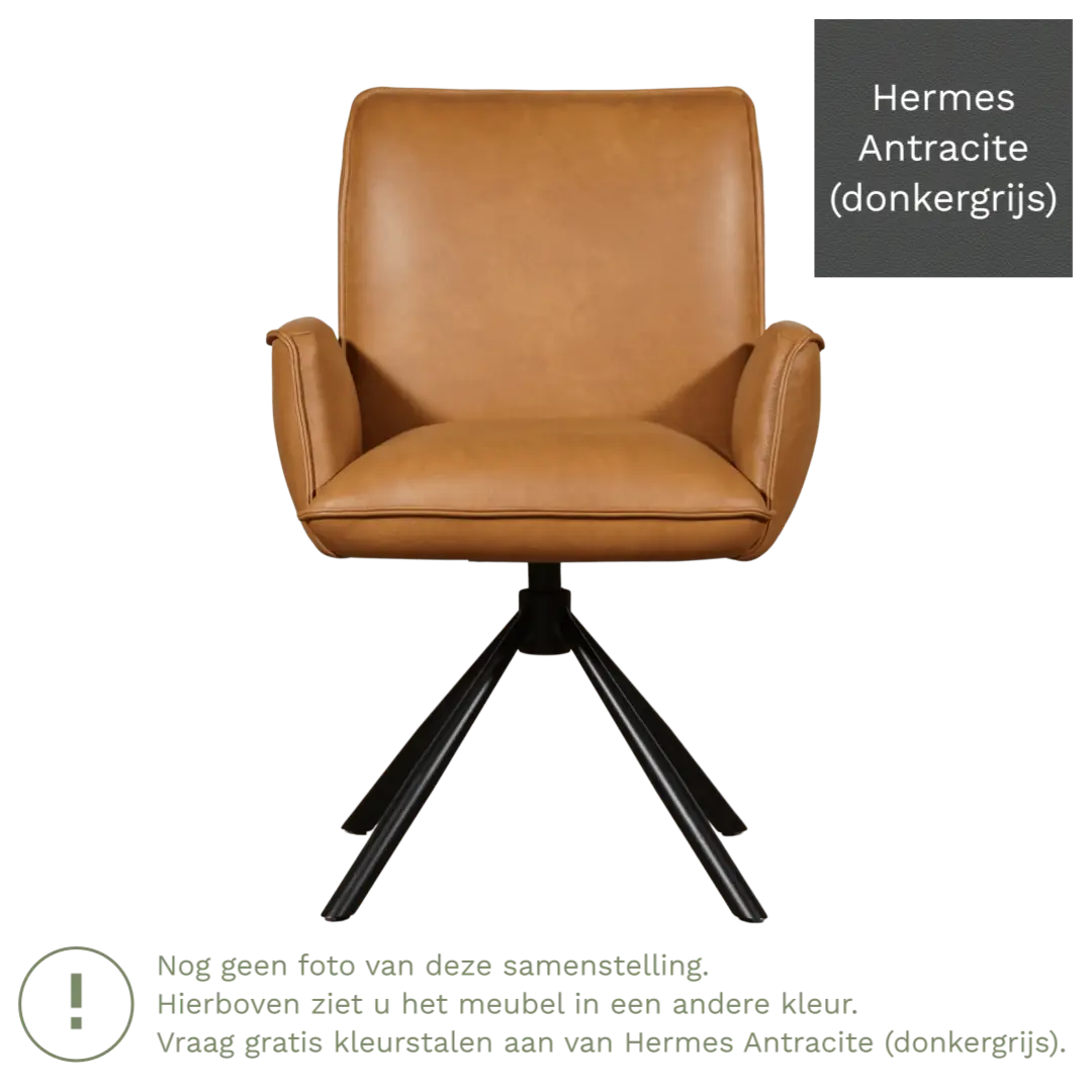 afbeelding van Leren draaibare eetkamerstoel Elite - Hermes Antracite (donkergrijs) - Spinpoot staal rond zwart