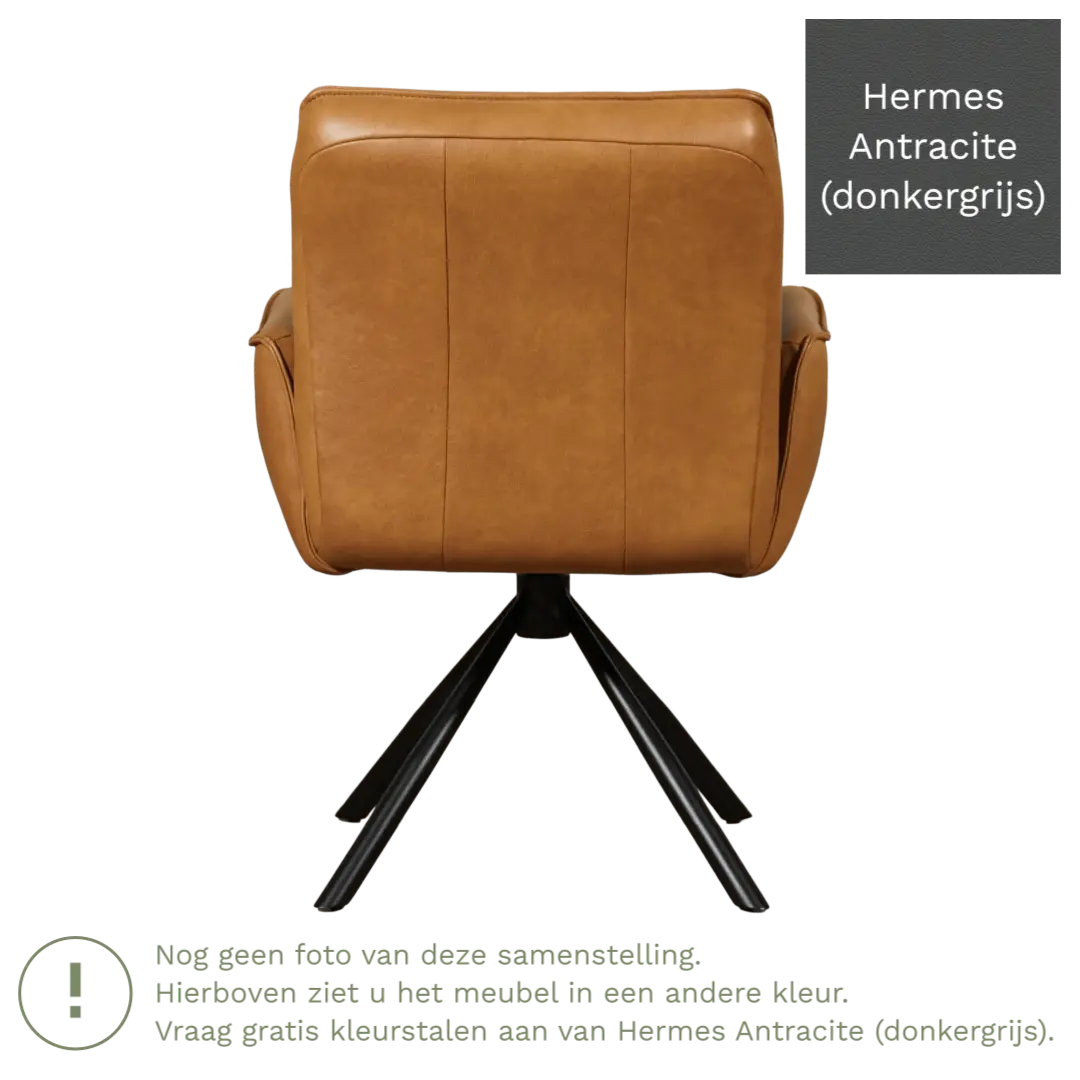 afbeelding van Leren draaibare eetkamerstoel Elite - Hermes Antracite (donkergrijs) - Spinpoot staal rond zwart