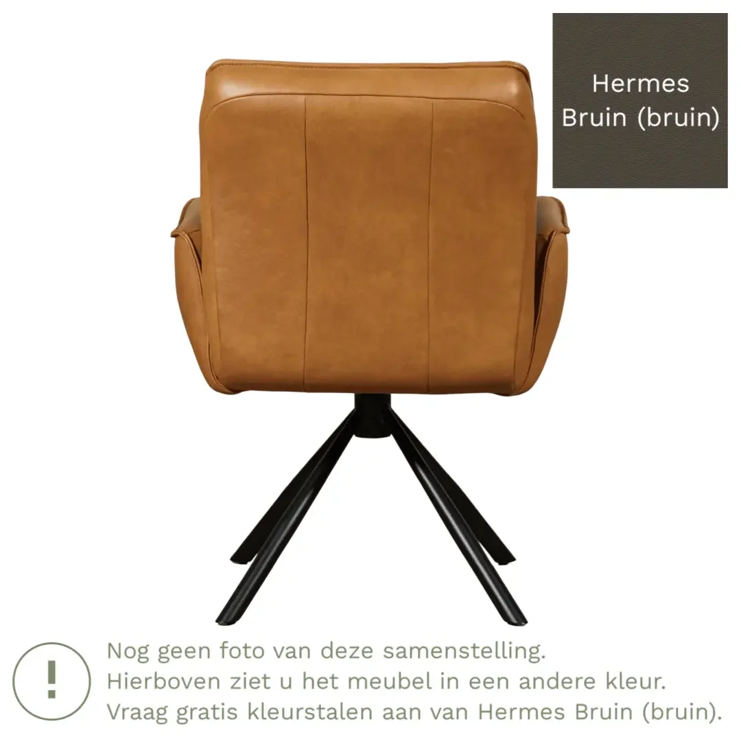 afbeelding van Leren draaibare eetkamerstoel Elite - Hermes Bruin (bruin) - Spinpoot staal rond zwart
