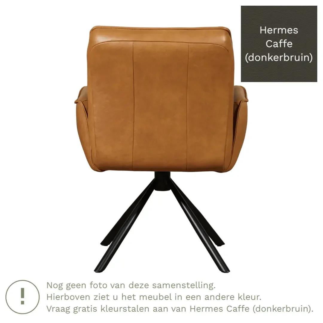 afbeelding van Leren draaibare eetkamerstoel Elite - Hermes Caffe (donkerbruin) - Spinpoot staal rond zwart