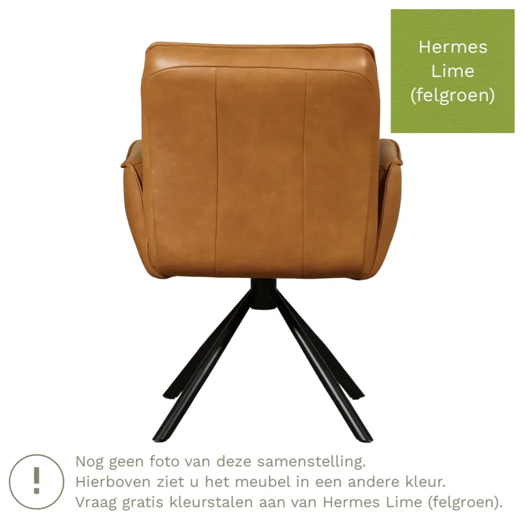 afbeelding van Leren draaibare eetkamerstoel Elite - Hermes Lime (felgroen) - Spinpoot staal rond zwart