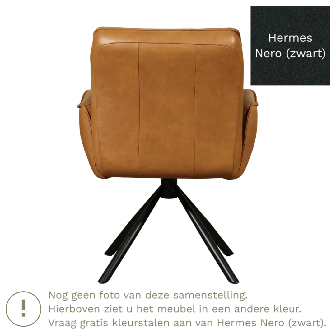 afbeelding van Leren draaibare eetkamerstoel Elite - Hermes Nero (zwart) - Spinpoot staal rond zwart