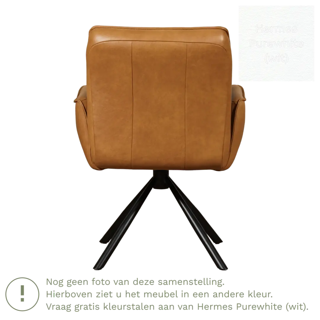 afbeelding van Leren draaibare eetkamerstoel Elite - Hermes Purewhite (wit) - Spinpoot staal rond zwart