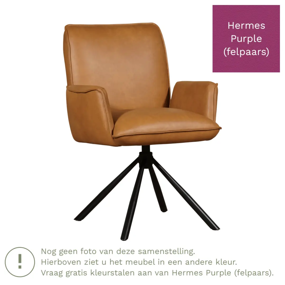 afbeelding van Leren draaibare eetkamerstoel Elite - Hermes Purple (felpaars) - Spinpoot staal rond zwart