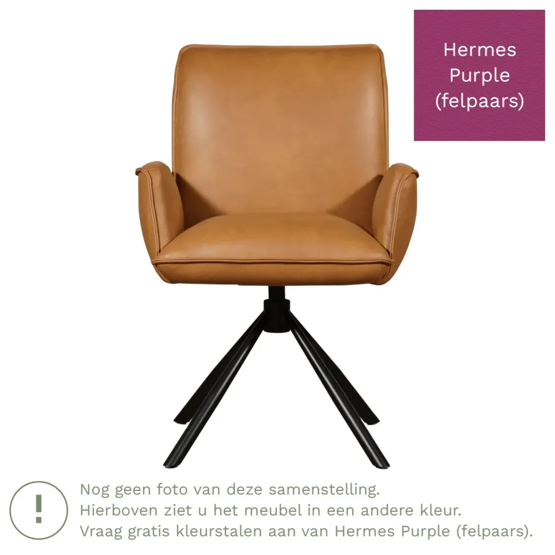 afbeelding van Leren draaibare eetkamerstoel Elite - Hermes Purple (felpaars) - Spinpoot staal rond zwart