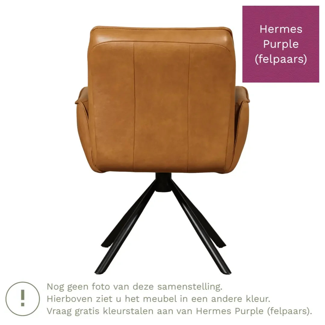 afbeelding van Leren draaibare eetkamerstoel Elite - Hermes Purple (felpaars) - Spinpoot staal rond zwart