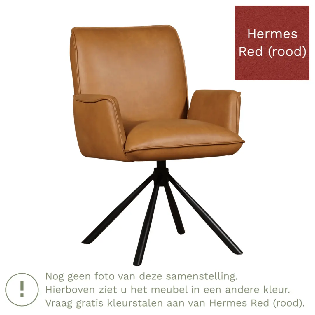 afbeelding van Leren draaibare eetkamerstoel Elite - Hermes Red (rood) - Spinpoot staal rond zwart