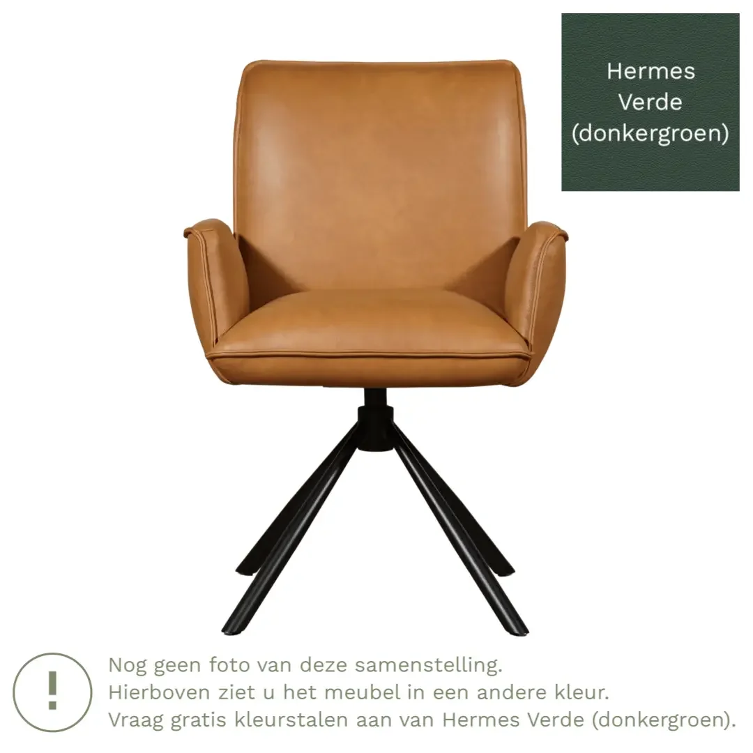 afbeelding van Leren draaibare eetkamerstoel Elite - Hermes Verde (donkergroen) - Spinpoot staal rond zwart