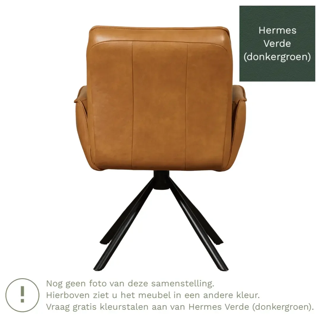 afbeelding van Leren draaibare eetkamerstoel Elite - Hermes Verde (donkergroen) - Spinpoot staal rond zwart