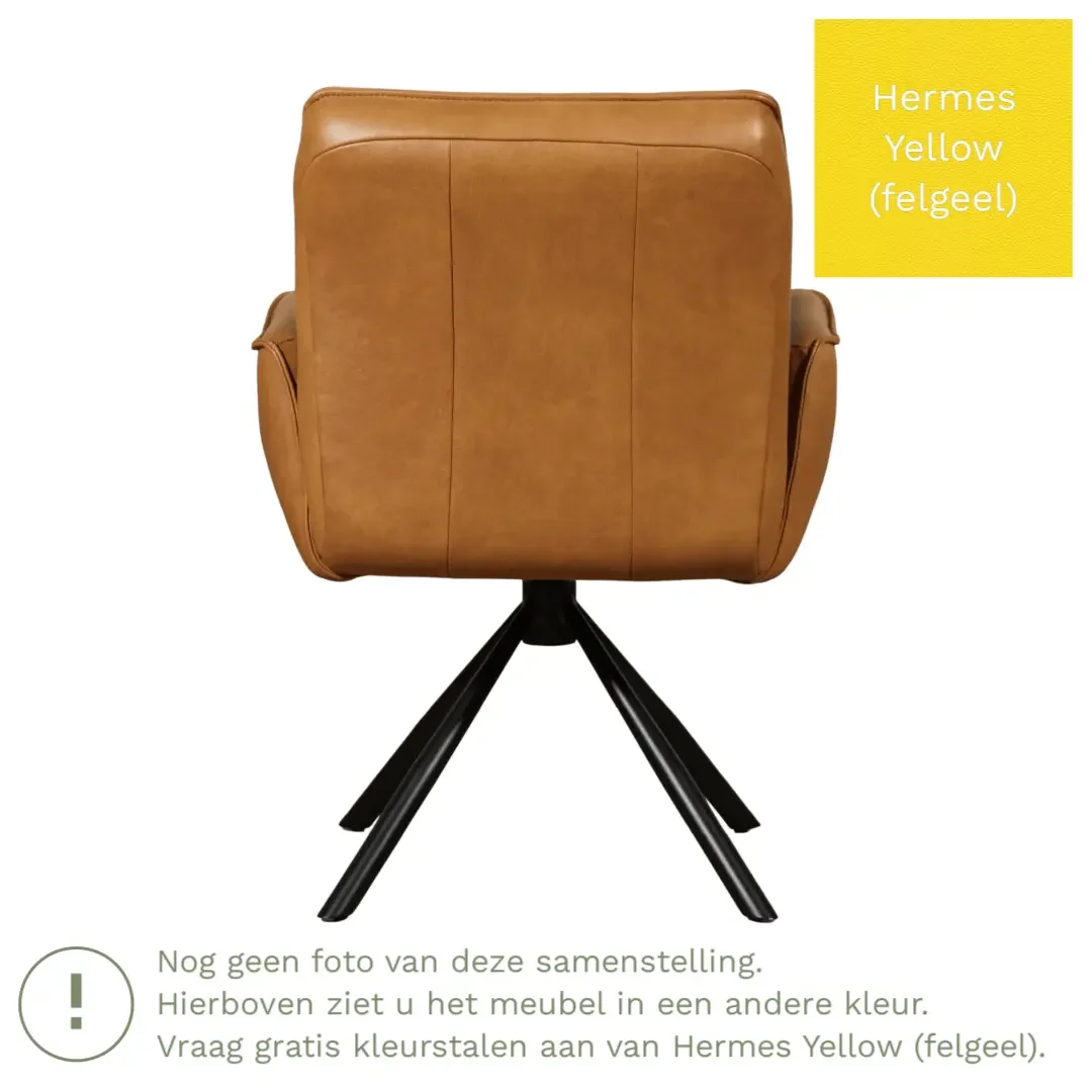 afbeelding van Leren draaibare eetkamerstoel Elite - Hermes Yellow (felgeel) - Spinpoot staal rond zwart