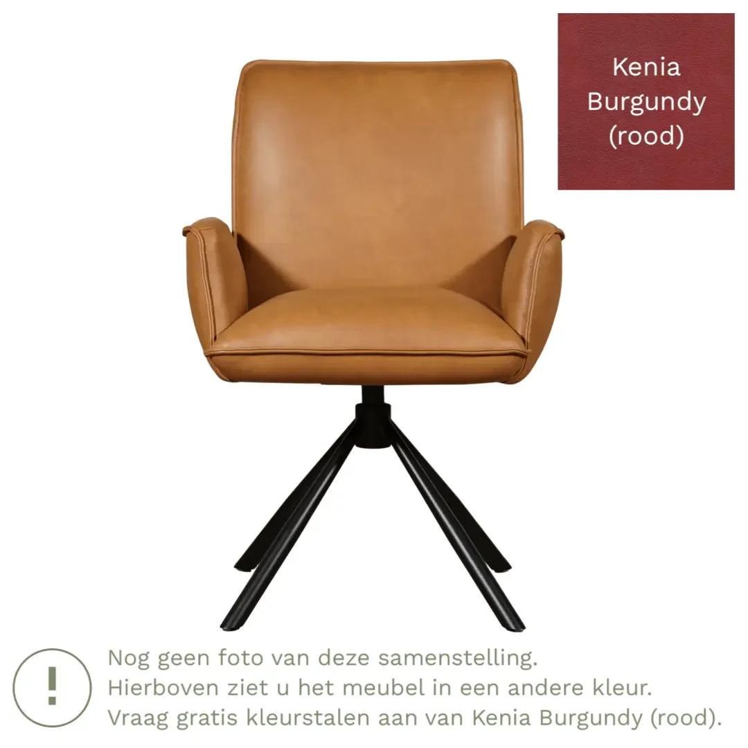 afbeelding van Leren draaibare eetkamerstoel Elite - Kenia Burgundy (rood) - Spinpoot staal rond zwart