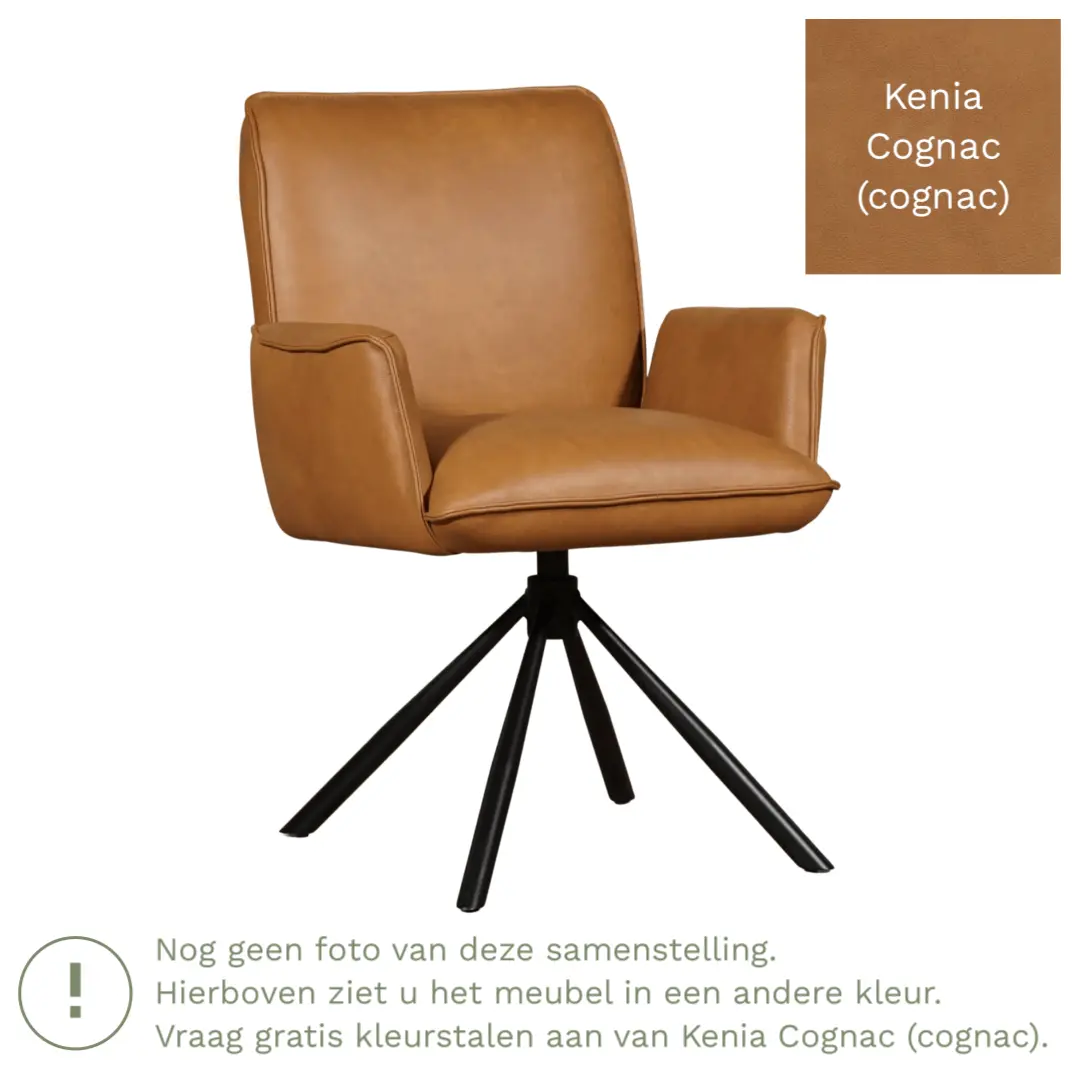 afbeelding van Leren draaibare eetkamerstoel Elite - Kenia Cognac (cognac) - Spinpoot staal rond zwart