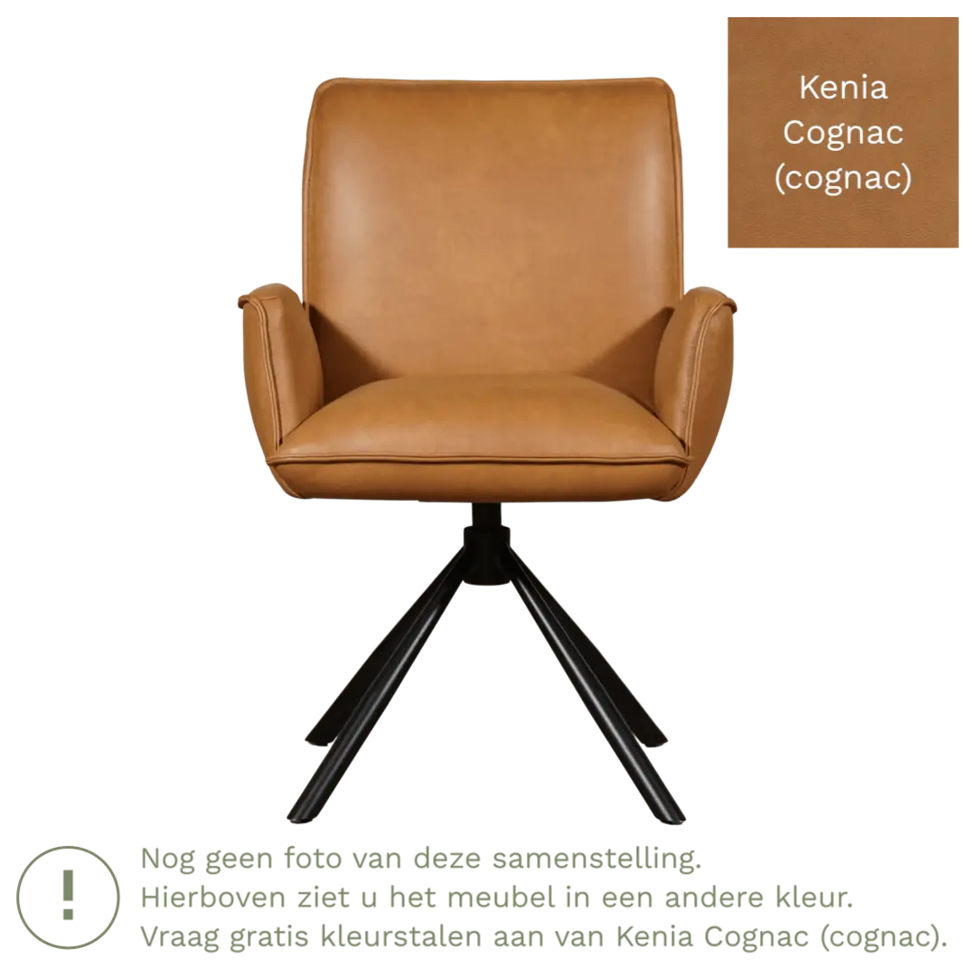 afbeelding van Leren draaibare eetkamerstoel Elite - Kenia Cognac (cognac) - Spinpoot staal rond zwart
