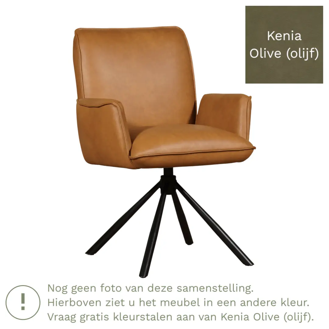 afbeelding van Leren draaibare eetkamerstoel Elite - Kenia Olive (olijf) - Spinpoot staal rond zwart