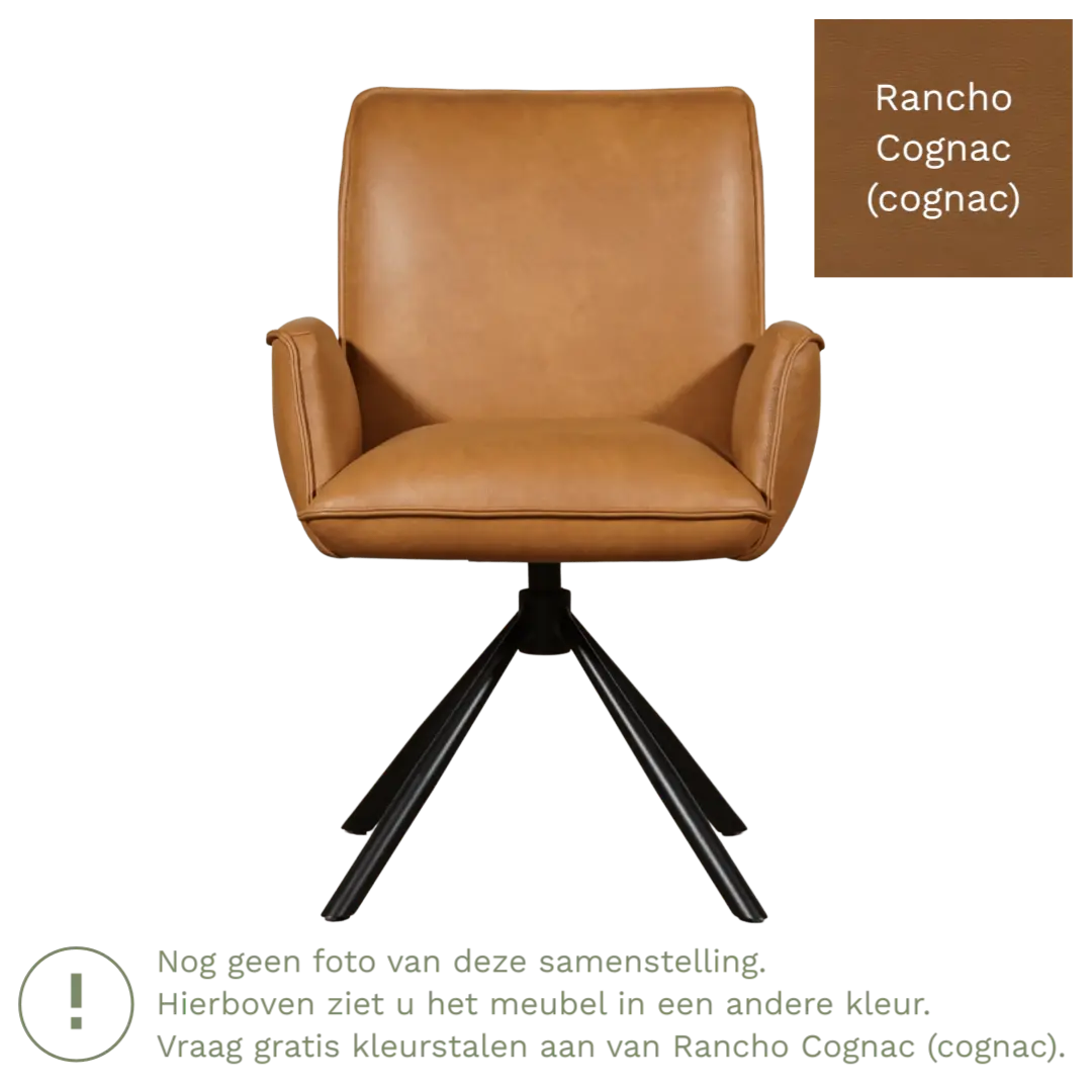 afbeelding van Leren draaibare eetkamerstoel Elite - Rancho Cognac (cognac) - Spinpoot staal rond zwart