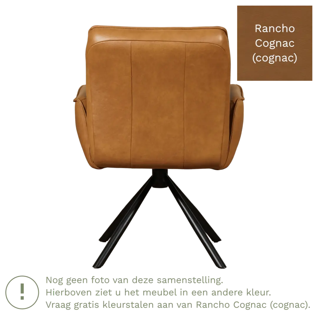 afbeelding van Leren draaibare eetkamerstoel Elite - Rancho Cognac (cognac) - Spinpoot staal rond zwart