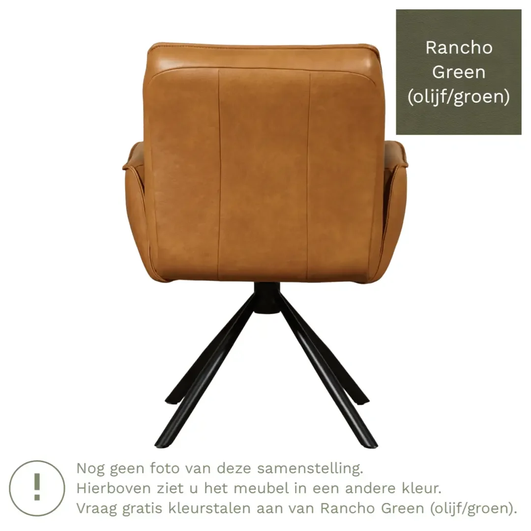 afbeelding van Leren draaibare eetkamerstoel Elite - Rancho Green (olijf/groen) - Spinpoot staal rond zwart