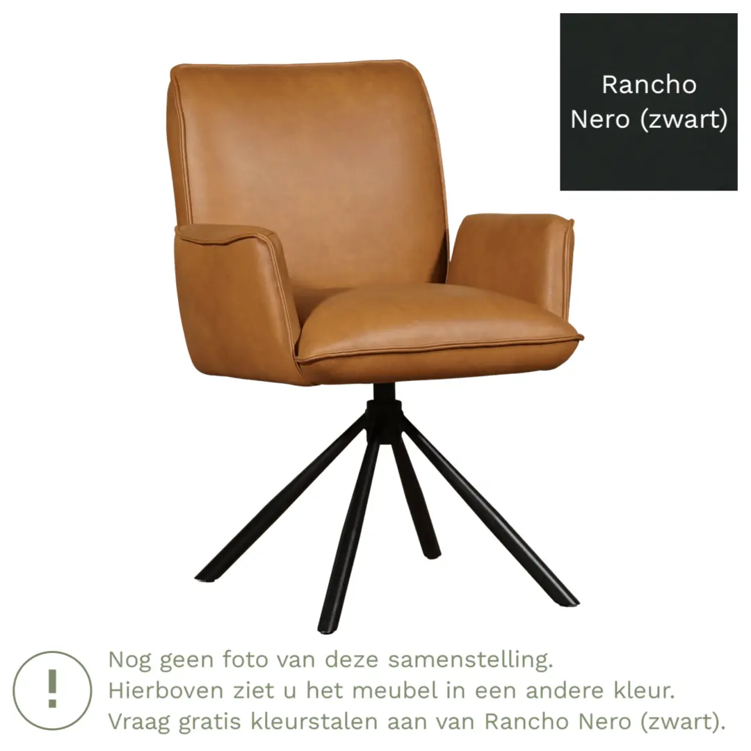 afbeelding van Leren draaibare eetkamerstoel Elite - Rancho Nero (zwart) - Spinpoot staal rond zwart
