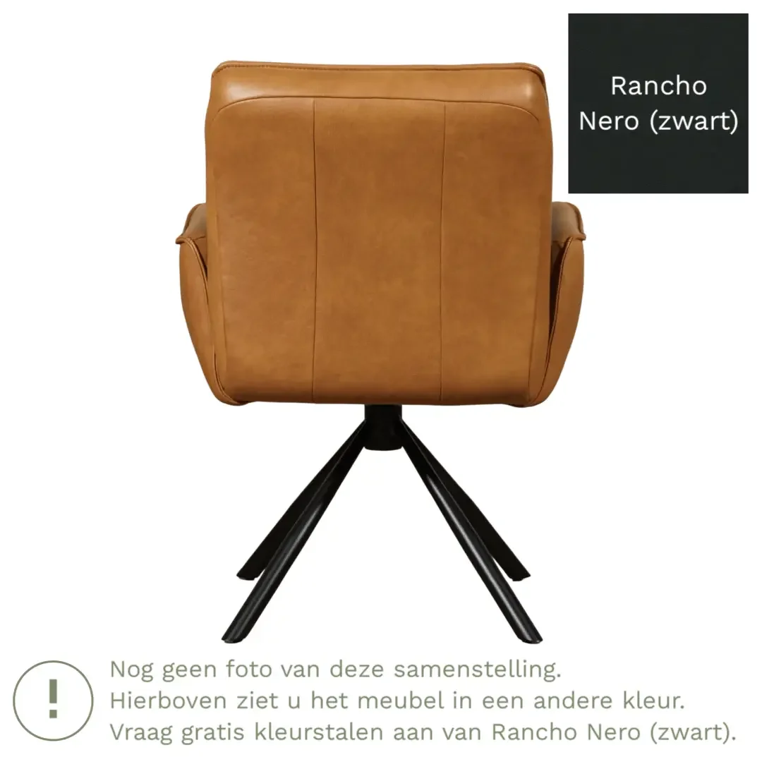 afbeelding van Leren draaibare eetkamerstoel Elite - Rancho Nero (zwart) - Spinpoot staal rond zwart