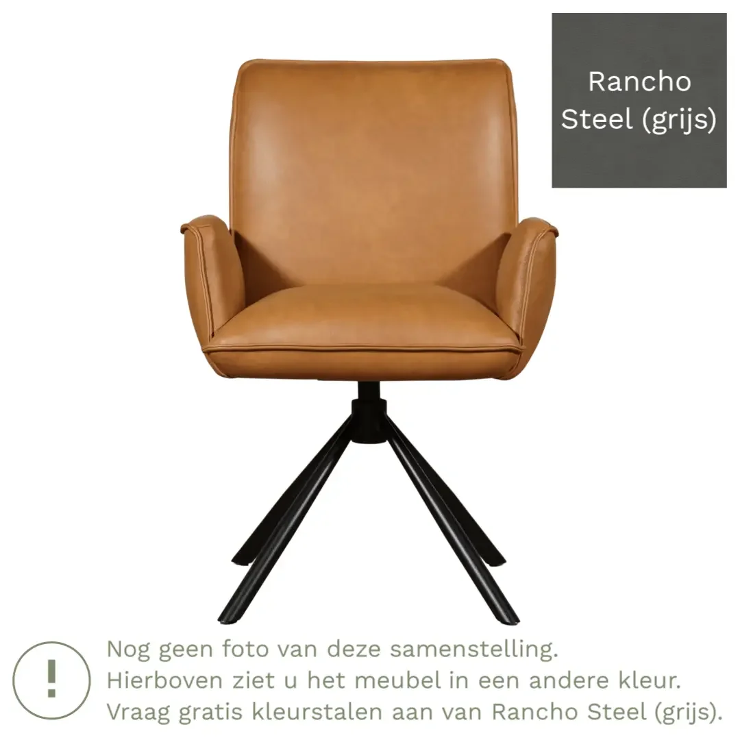 afbeelding van Leren draaibare eetkamerstoel Elite - Rancho Steel (grijs) - Spinpoot staal rond zwart
