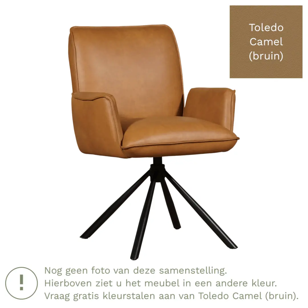 afbeelding van Leren draaibare eetkamerstoel Elite - Toledo Camel (bruin) - Spinpoot staal rond zwart