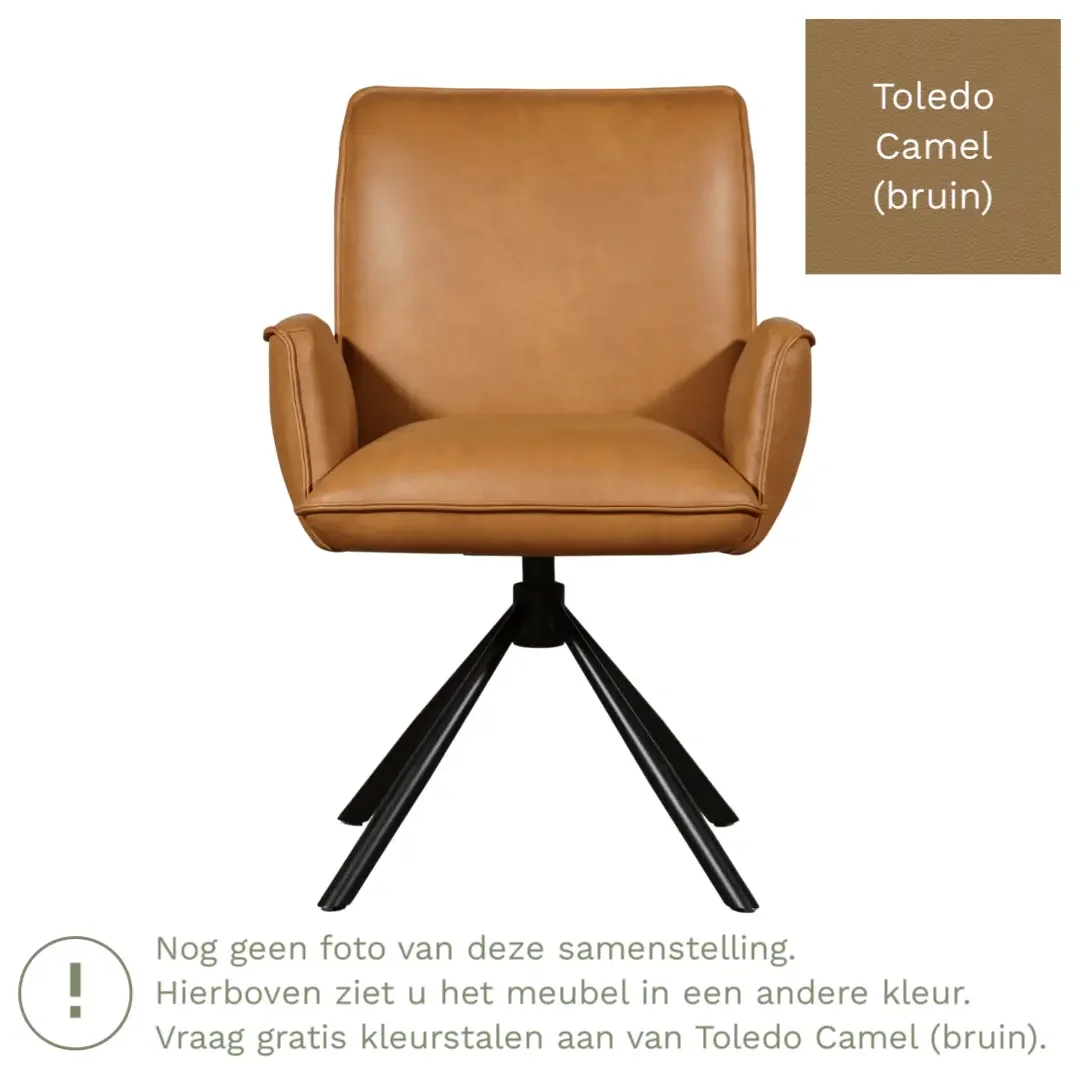 afbeelding van Leren draaibare eetkamerstoel Elite - Toledo Camel (bruin) - Spinpoot staal rond zwart
