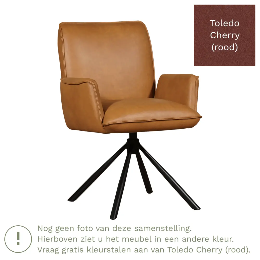 afbeelding van Leren draaibare eetkamerstoel Elite - Toledo Cherry (rood) - Spinpoot staal rond zwart