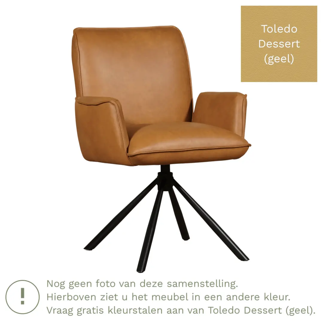 afbeelding van Leren draaibare eetkamerstoel Elite - Toledo Dessert (geel) - Spinpoot staal rond zwart