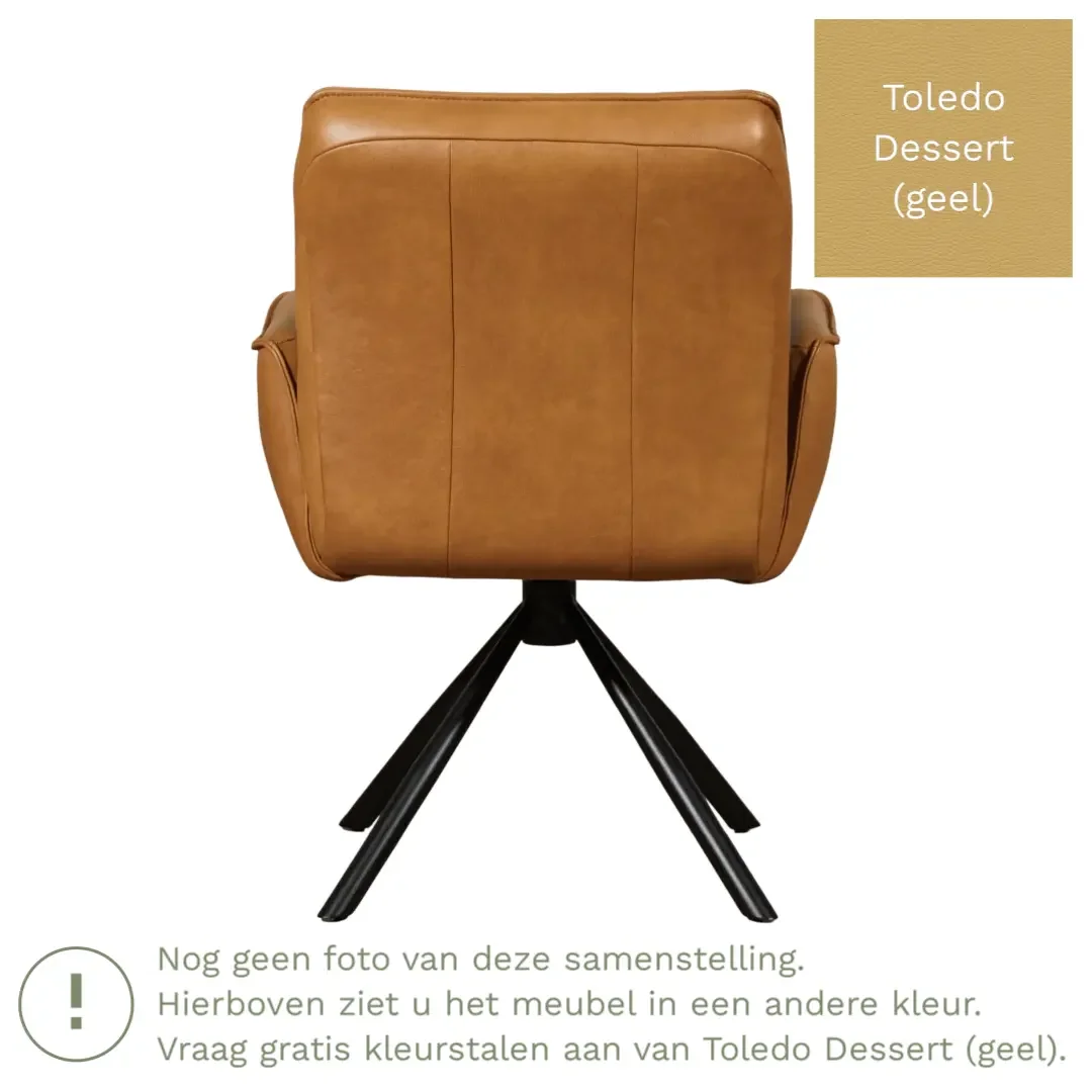 afbeelding van Leren draaibare eetkamerstoel Elite - Toledo Dessert (geel) - Spinpoot staal rond zwart