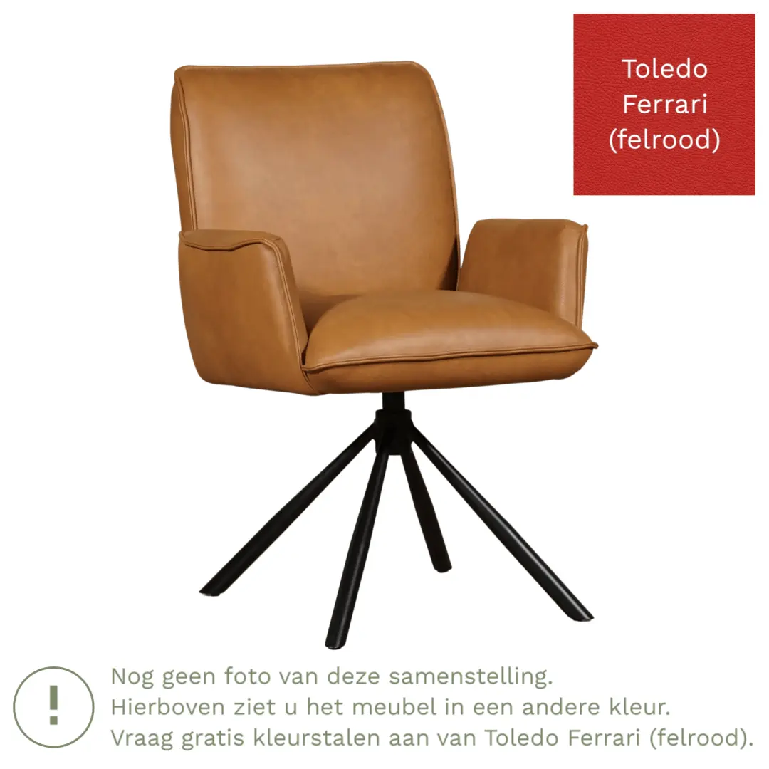 afbeelding van Leren draaibare eetkamerstoel Elite - Toledo Ferrari (felrood) - Spinpoot staal rond zwart