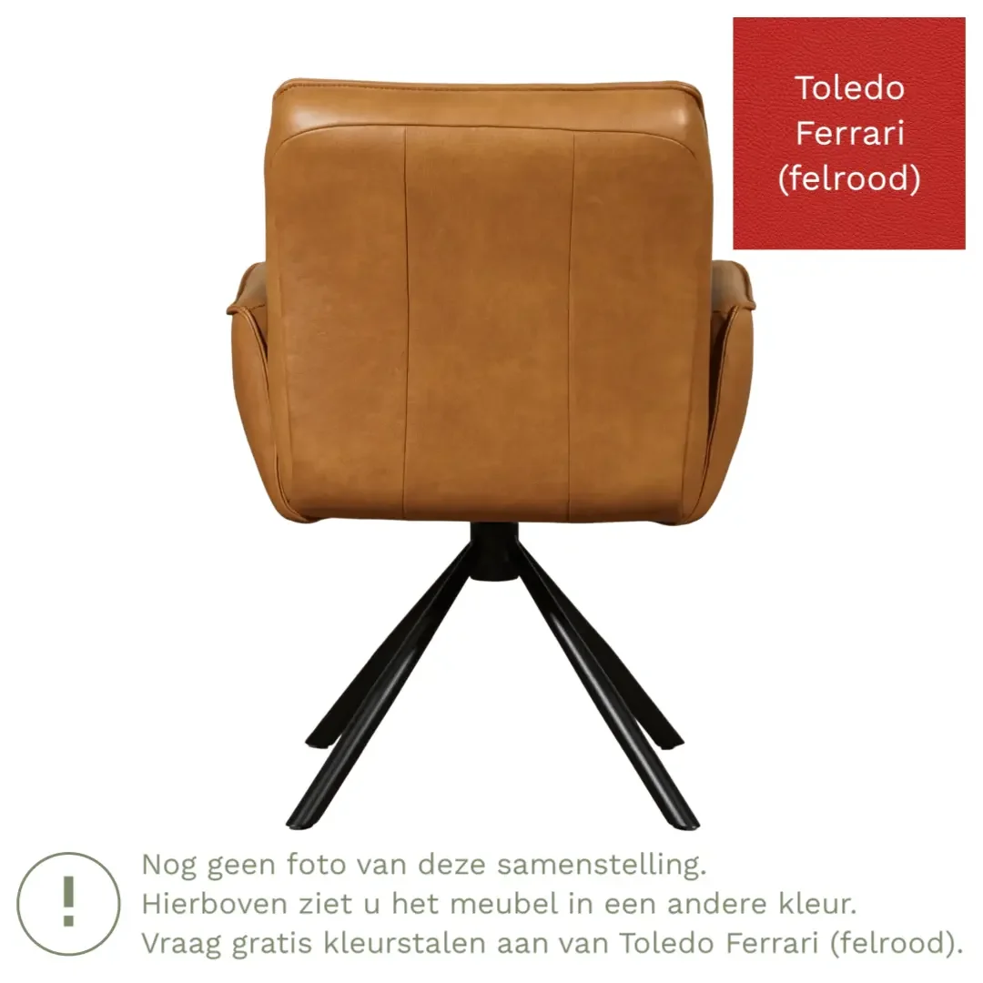 afbeelding van Leren draaibare eetkamerstoel Elite - Toledo Ferrari (felrood) - Spinpoot staal rond zwart