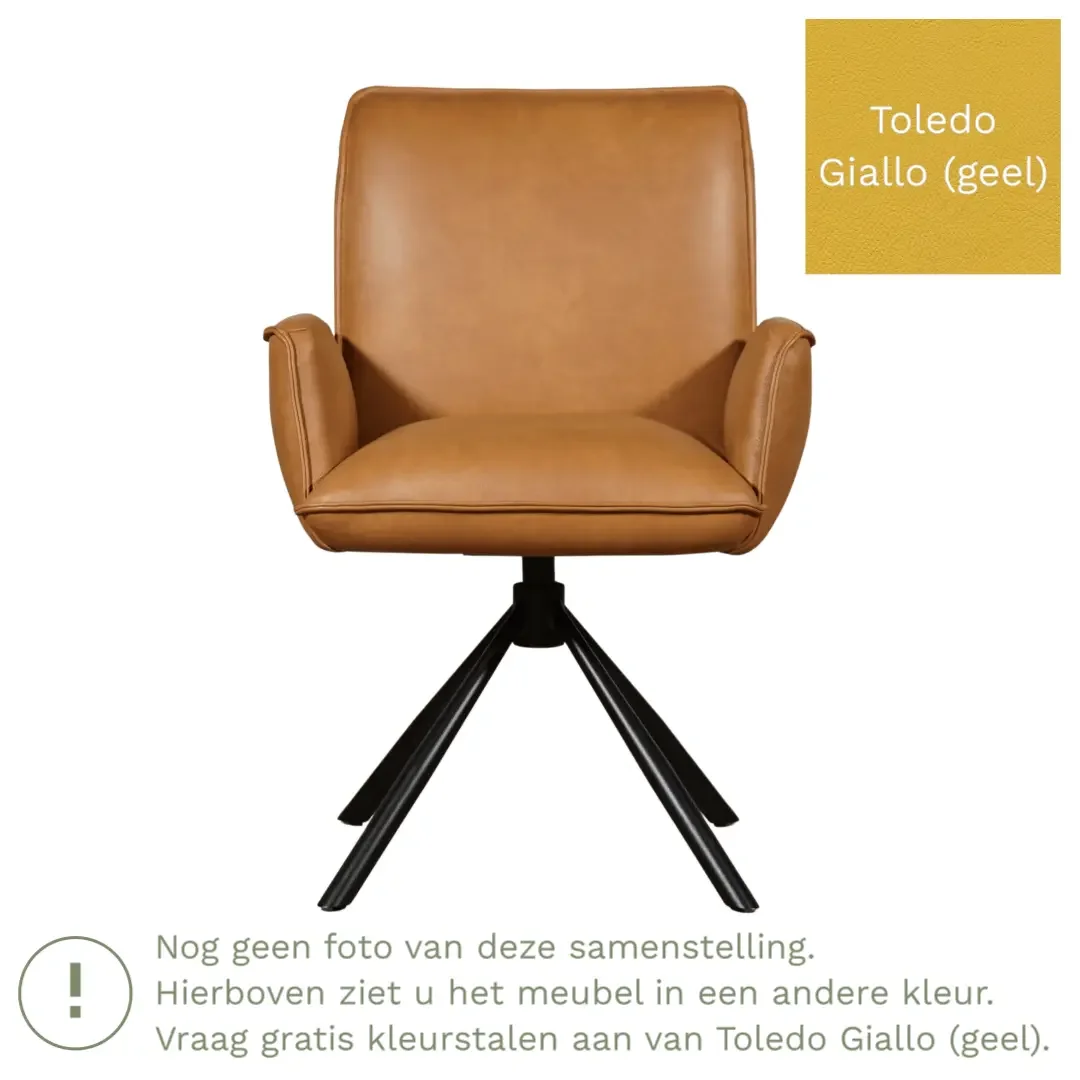afbeelding van Leren draaibare eetkamerstoel Elite - Toledo Giallo (geel) - Spinpoot staal rond zwart
