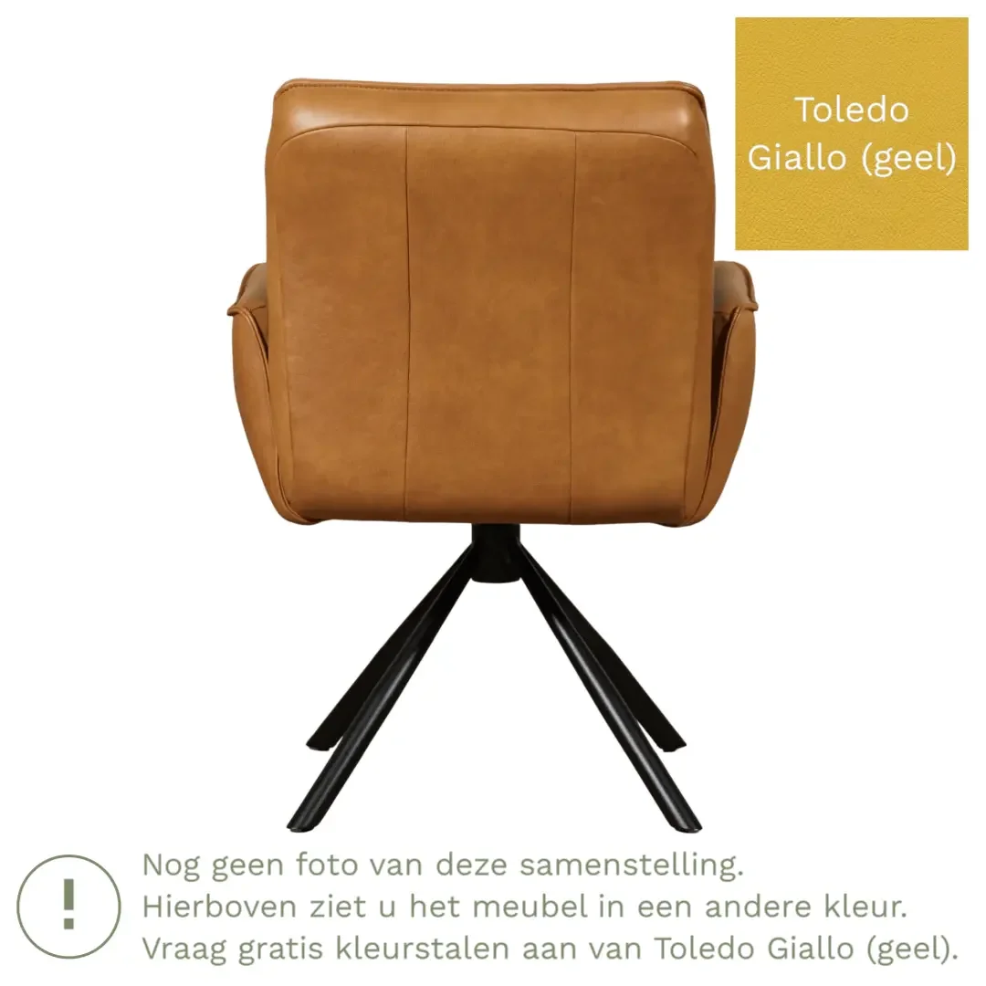 afbeelding van Leren draaibare eetkamerstoel Elite - Toledo Giallo (geel) - Spinpoot staal rond zwart